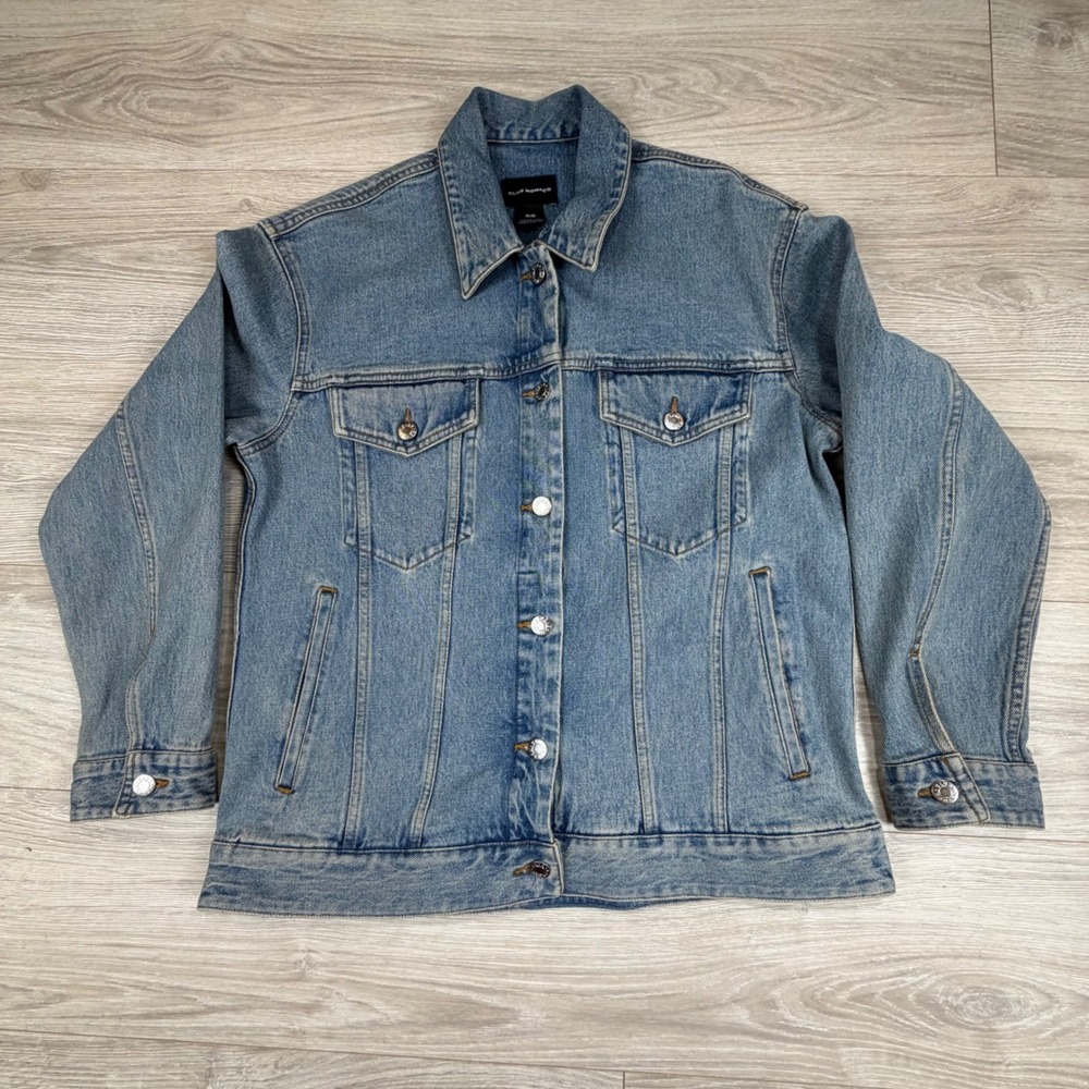 Club Monaco Womens Medium Wash Denim Trucker Jacket Size M Blue Cotton Stretch